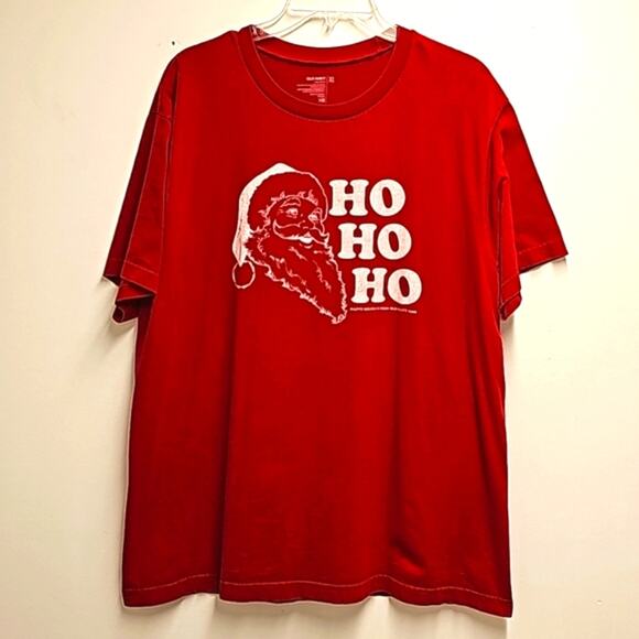 Old Navy Santa HO HO HO Short Sleeve Holiday T-Shirt Red White Mens Size XL - Picture 1 of 5